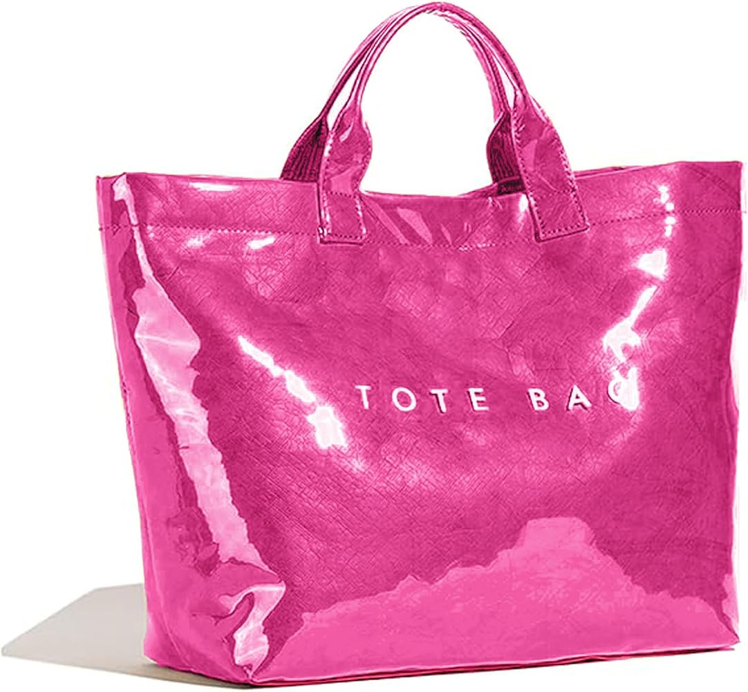PVC Tote Bag for Women Waterproof Plastic Summer Tote Letter Print Hobo Handbag for Beach, Pool, ... | Amazon (US)