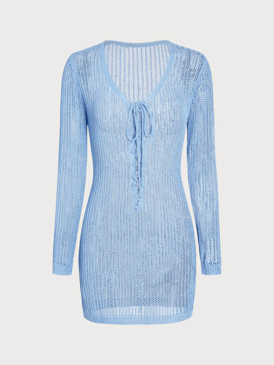 Blue Knit Crochet Cover-up & Reviews - Blue - Sustainable Beach Dress | BERLOOK | BERLOOK