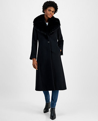 Via Spiga Women's Single-Breasted Faux-Fur-Collar Maxi Coat - Macy's | Macy's