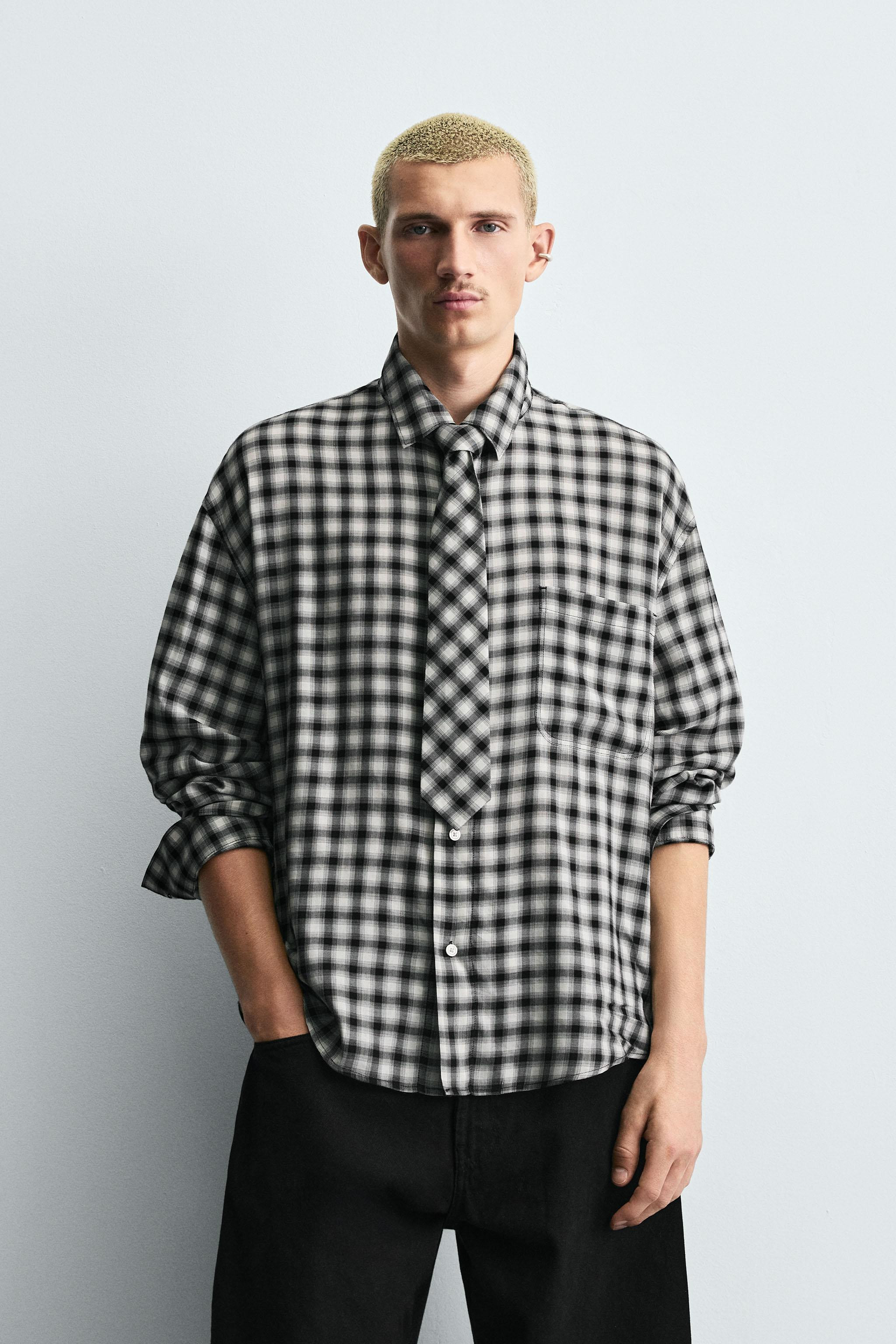 CHECK SHIRT WITH CONTRAST TIE | Zara UK