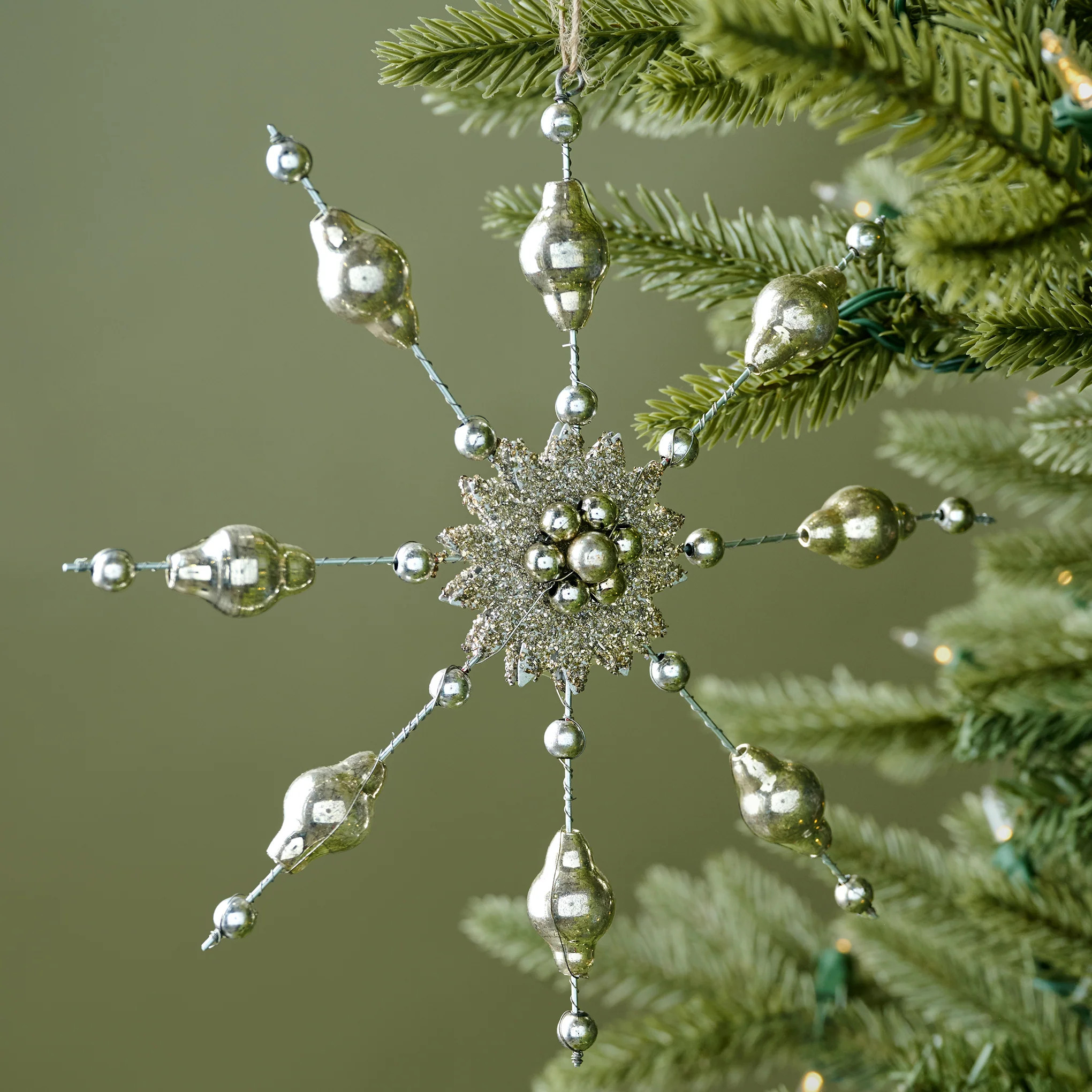 Mercury Glass Beaded Snowflake Ornament | Magnolia