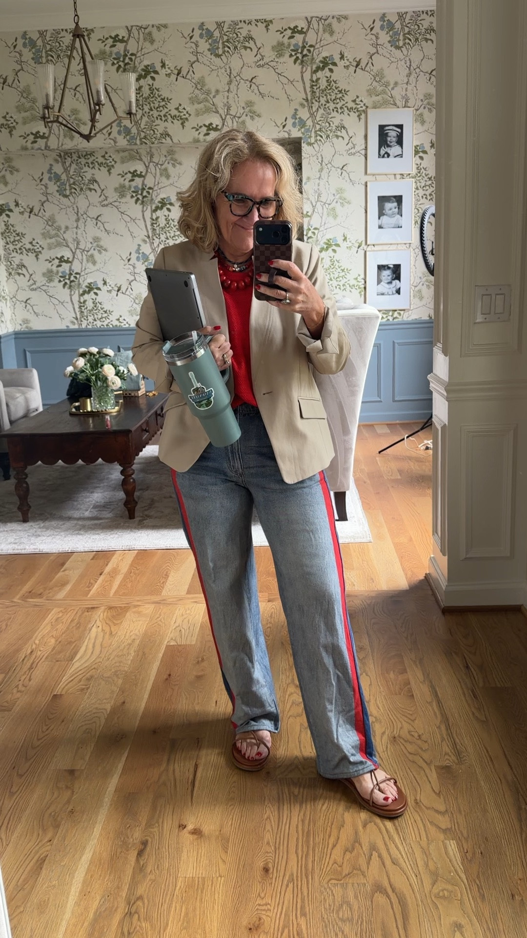 Great work from home look. And I was chilly! 
Sweatpaht jeans size small use code SUSIEW20 20% off 
Sweater medium 
Blazer 10 petite there’s pants to match to make a suit 

Work from home business casual

#LTKOver40 #LTKSaleAlert #LTKootd
