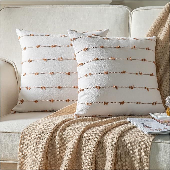 Caflife Boho Throw Pillow Covers 18x18 inches Beige and Brown, Set of 2 Modern Farmhouse Decorati... | Amazon (US)