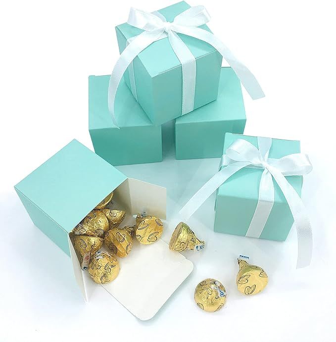 Small Cube Turquoise Candy Treat Boxes Bulk Teal Blue Gift Boxes Wedding Favors Baby Bridal Showe... | Amazon (US)
