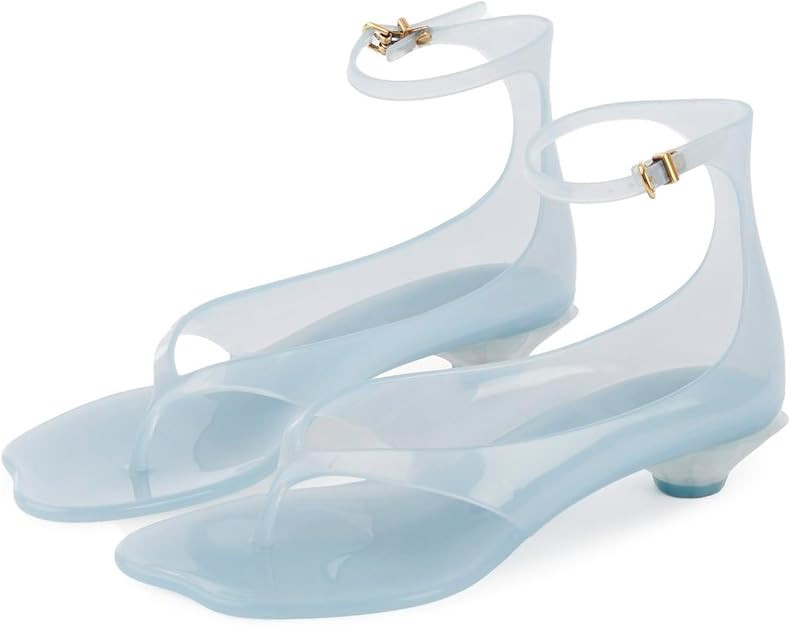 Wnshonzy Jelly Thong Sandals for Women Flip-Flop Kitten Low Heels Tabi Square Toe Summer Dressy C... | Amazon (US)