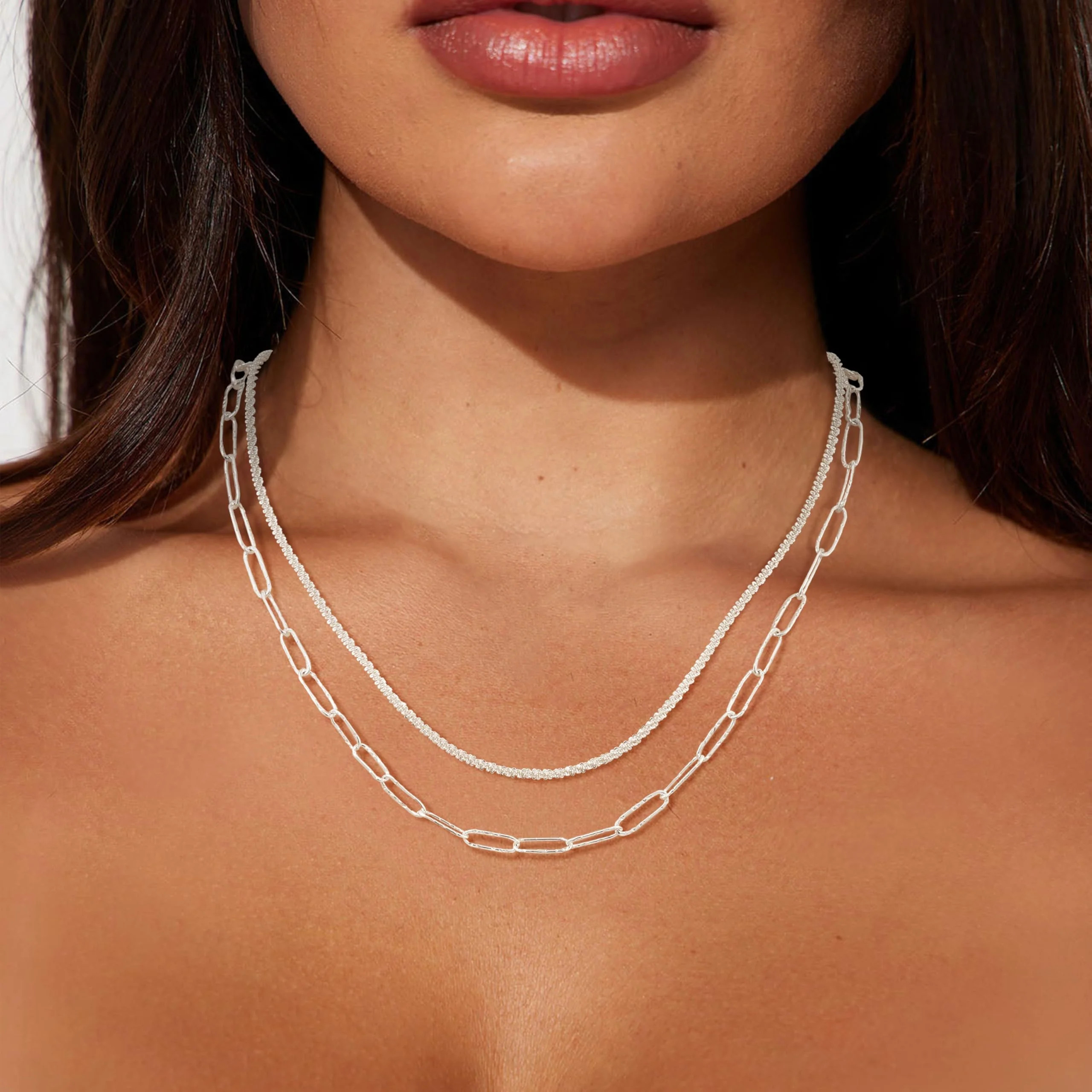 Tewiky 2Pcs Silver Necklace for women,Dainty Layered Stacked Chain Choker Necklace - Trendy 925S ... | Walmart (US)