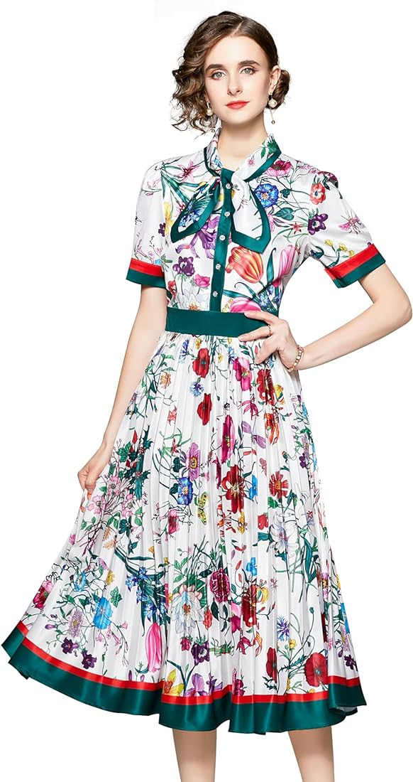 LAI MENG FIVE CATS Women's Floral Print Button up Midi Dress, Floral Cocktail Wedding Guest Dress | Amazon (US)
