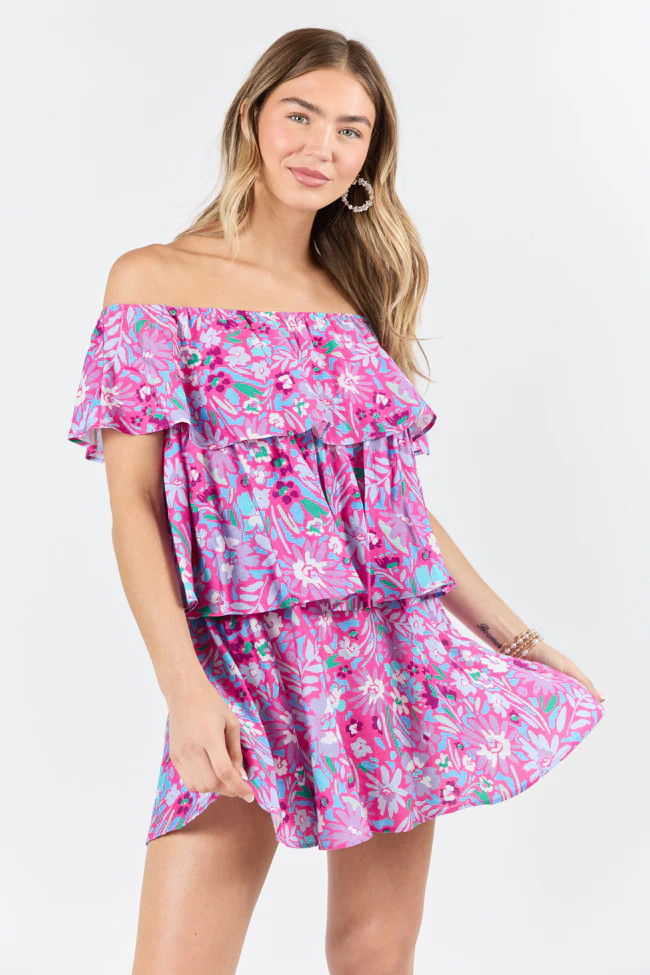Keeping My Promise Pink Off The Shoulder Floral Printed Mini Dress | Pink Lily