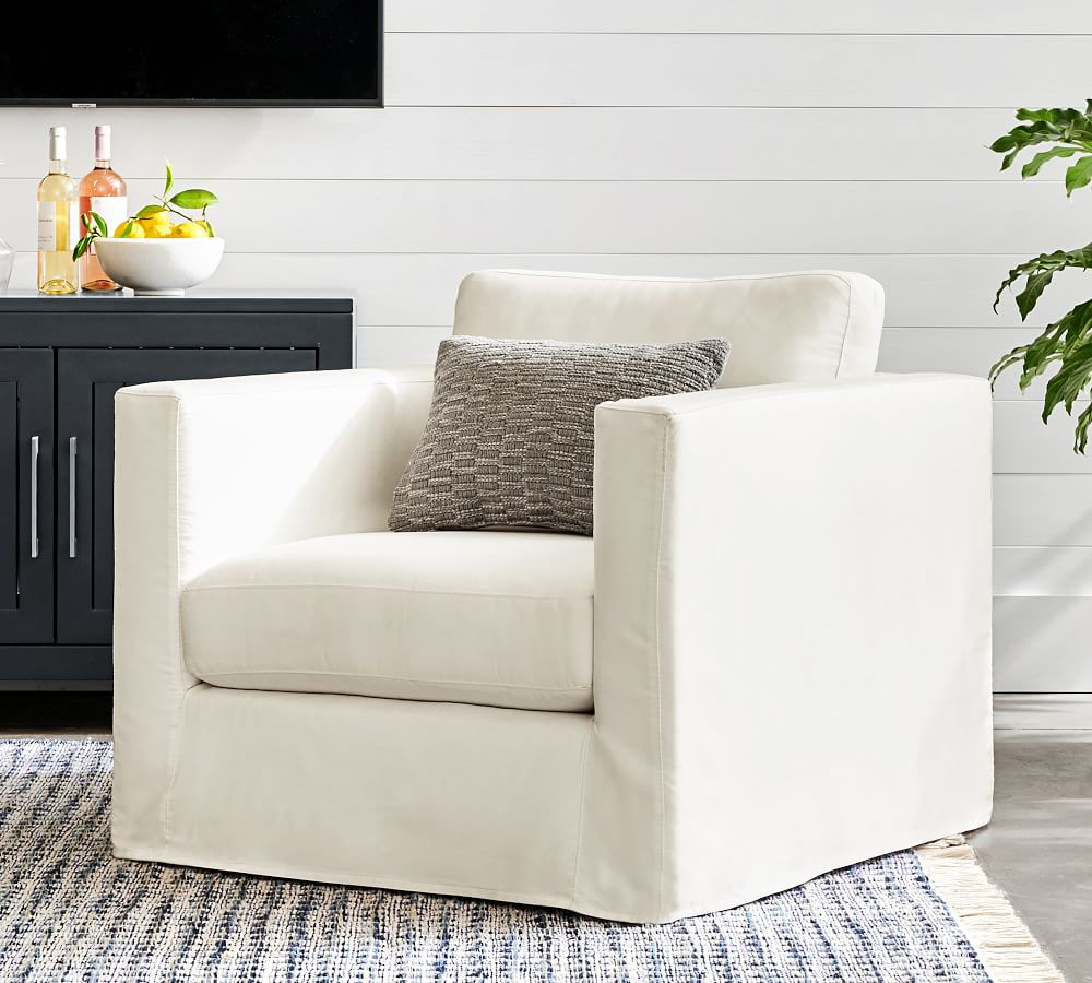 Jake Outdoor Slipcovered Swivel Lounge Chair | Pottery Barn (US)