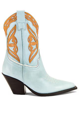 Blue Leather Cowboy Boots in Blue & Camel | Revolve Clothing (Global)
