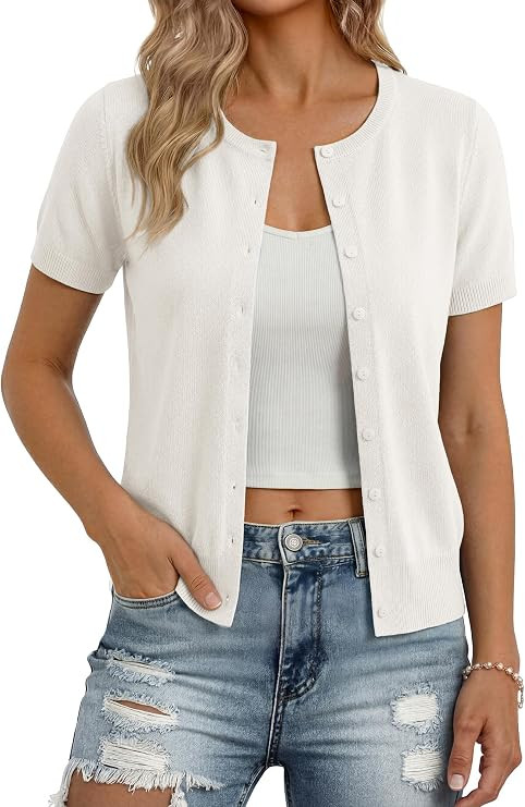 GRACE KARIN Women Short Sleeve Cardigan, 2026 Summer Knitted Sweater Tops, Basic Crew Neck Crop O... | Amazon (US)