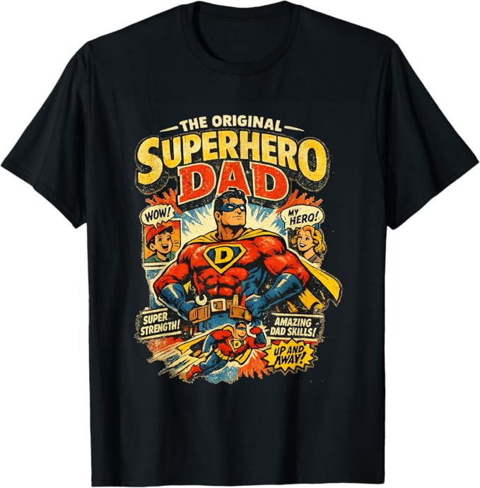 The Original Superhero Dad Vintage Comic Graphic T-Shirt | Amazon (US)