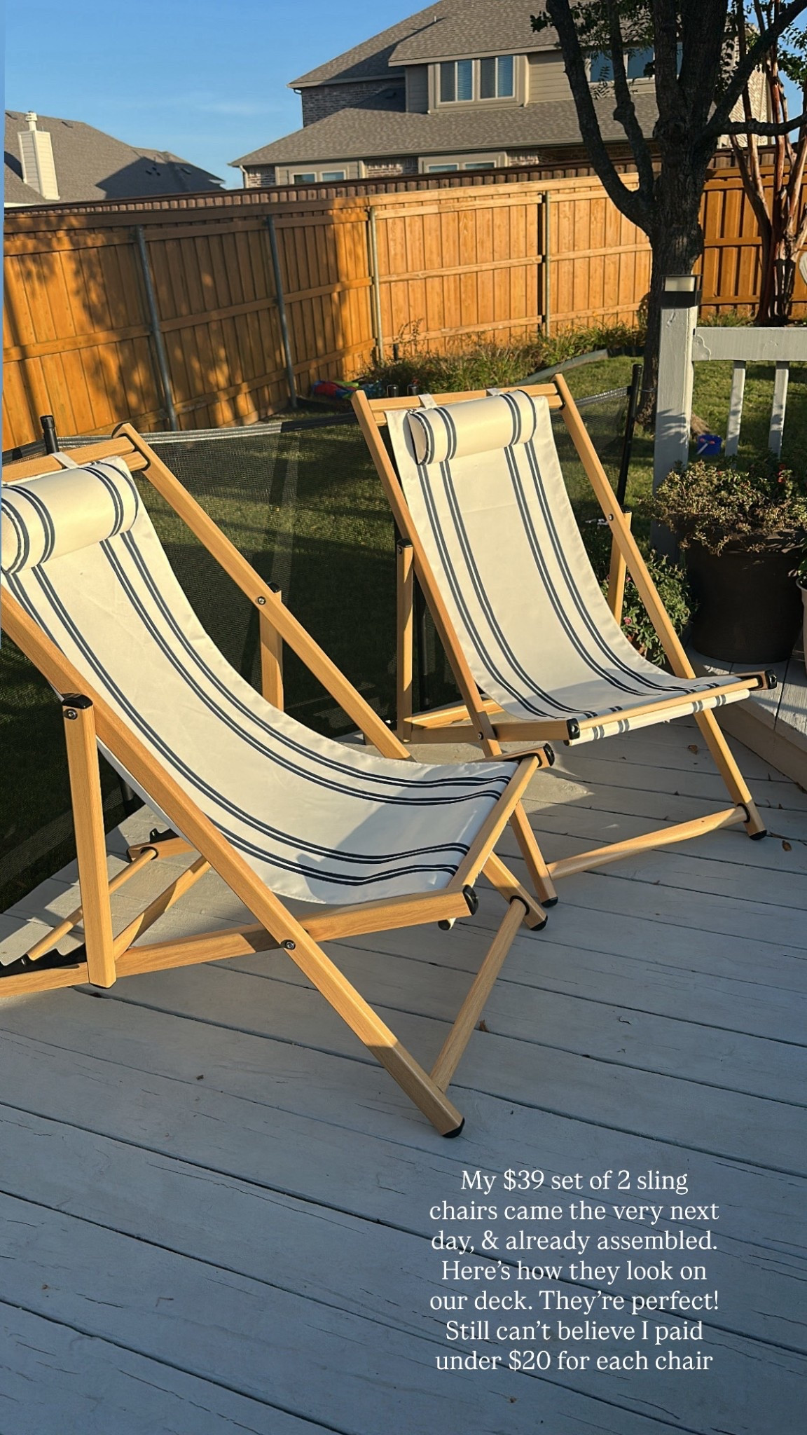 Set of 2 sling chairs for backyard or pool deck, for $39. They arrived in one day, and already assembled. Can’t beat that. 

Walmart home, Walmart home finds, outdoor chairs, pool chairs 

#LTKFindsUnder50 #LTKHome #LTKSeasonal