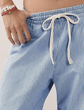 SCUSTY Women's Baggy Wide Leg Jeans Mid Rise Barrel Denim Ankle Pants Casual Striped Pull On Draw... | Amazon (US)