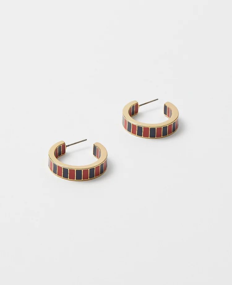 Striped Enamel Metal Hoop Earrings | Ann Taylor (US)