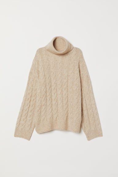H & M - Cable-knit Turtleneck Sweater - Beige | H&M (US + CA)