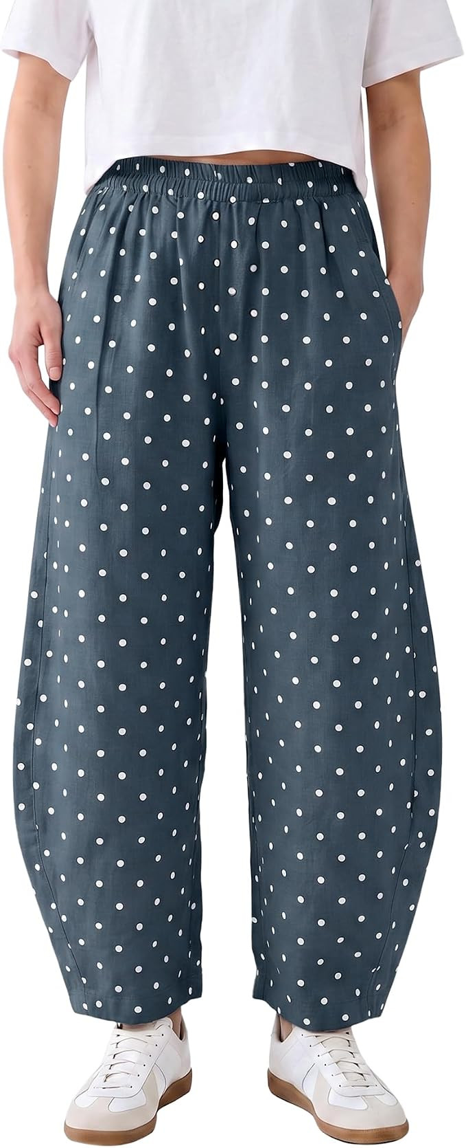 SeeLuNa Women Polka Dot Barrel Pants Mid Rise Tapered Leg Cozy Lounge Pants | Amazon (US)