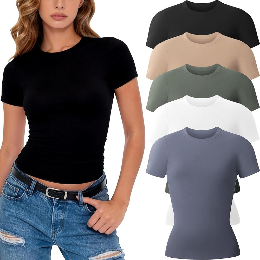 CE' CERDR 3/5 Pack Womens T Shirts Crew Neck Short Sleeve Shirts for Women Casual Basic Tees Fitt... | Amazon (US)