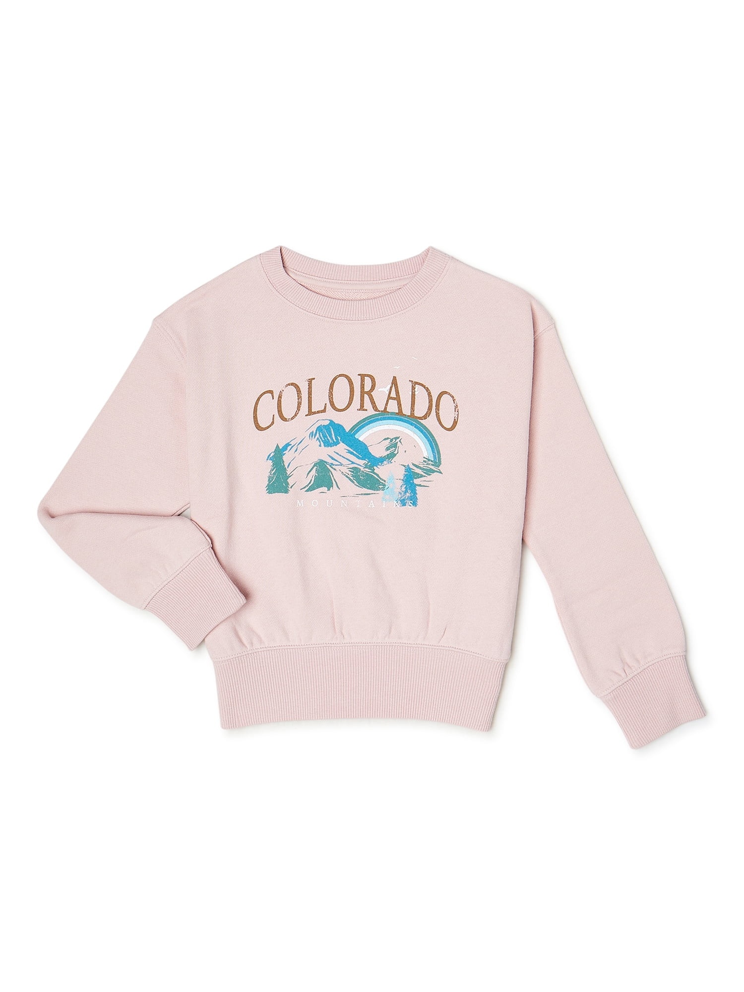 Wonder Nation Girls' Long Sleeve Graphic Sweatshirt, Sizes 4-18 & Plus | Walmart (US)
