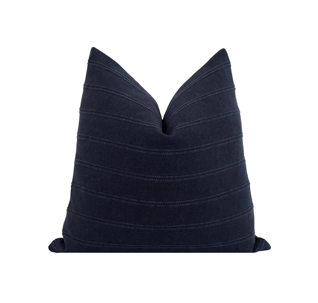 Indigo Textured Stripe Pillow Cover Indigo Blue Pillow Cover - Etsy | Etsy (US)