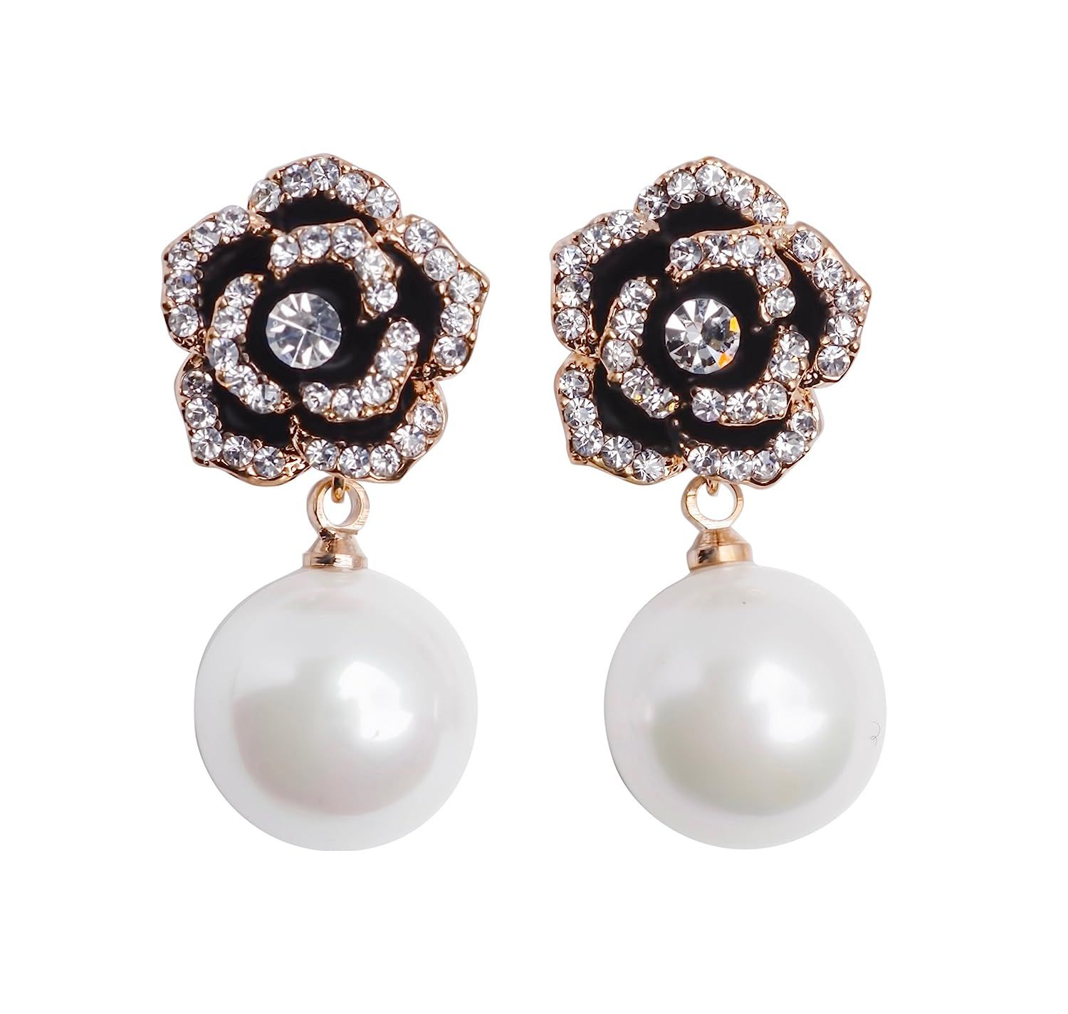 MISASHA Celebrity Designer Imitation Pearl Camellia Charm Dangle Earrings | Amazon (US)