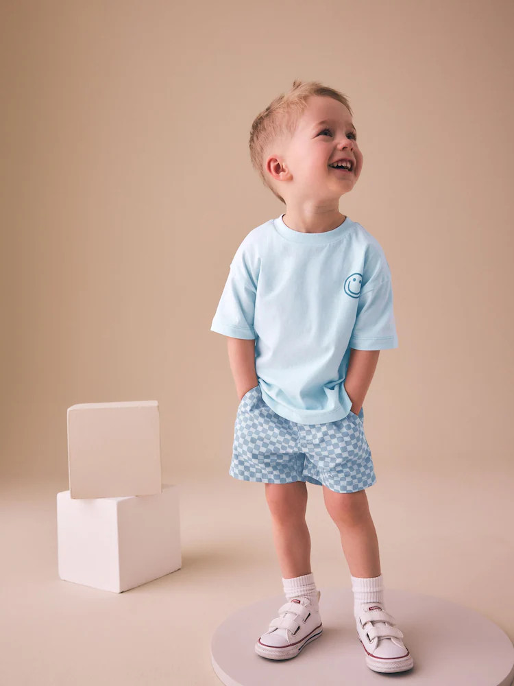 Blue Checkerboard Short Sleeve T-Shirt & Shorts Set (3mths-7yrs) | Next US