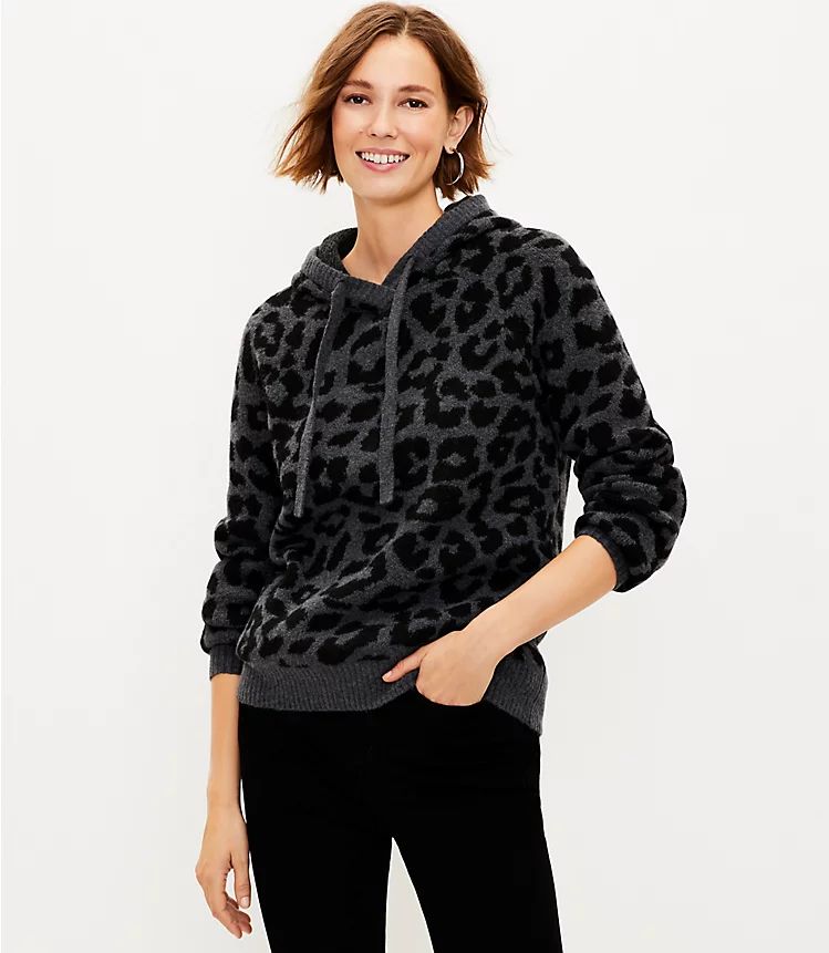 Leopard Print Hoodie Sweater | LOFT