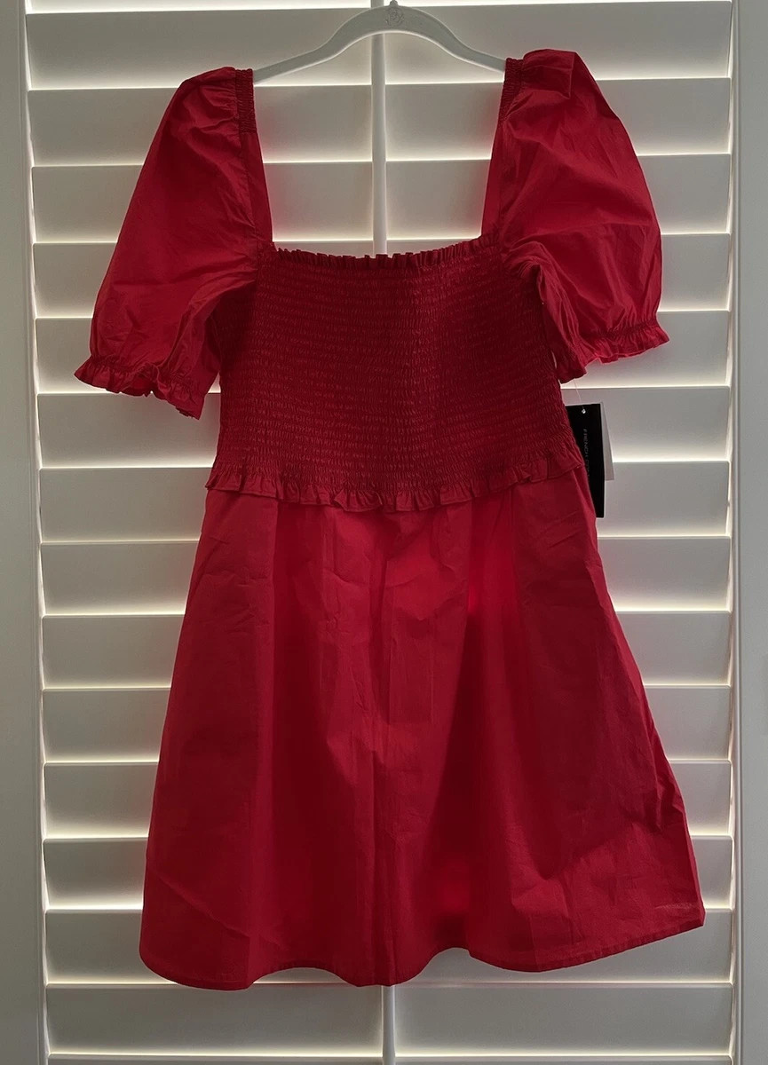 French connection puff Sleeve Smocked Dress Size 12 Red Short | eBay US