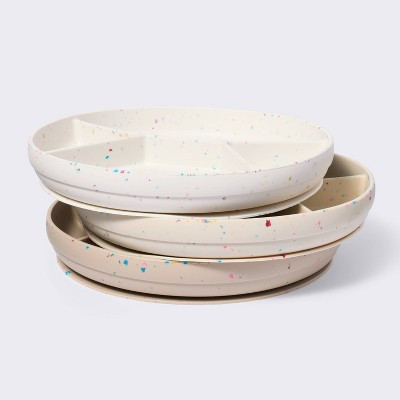 Silicone Suction Divided Plates - 3pk - Confetti - Cloud Island™: Round, Solid Pattern, BPA-Free, Service For 3 | Target
