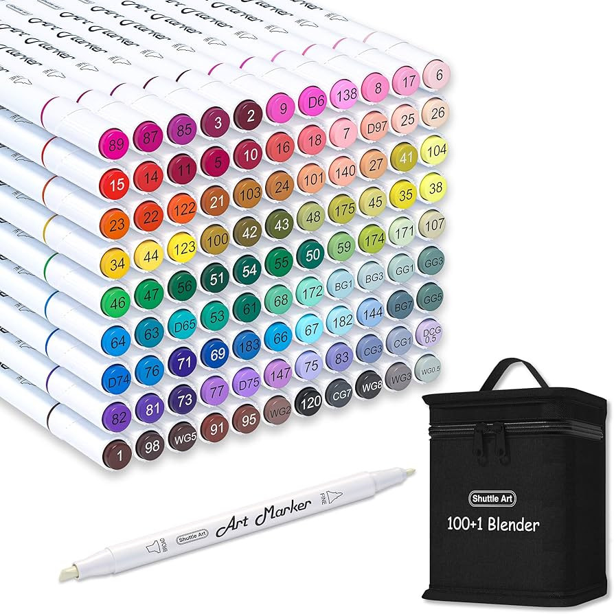 Shuttle Art 101 Colors Dual Tip Alcohol Based Art Markers,100 Colors plus 1 Blender Permanent Mar... | Amazon (US)
