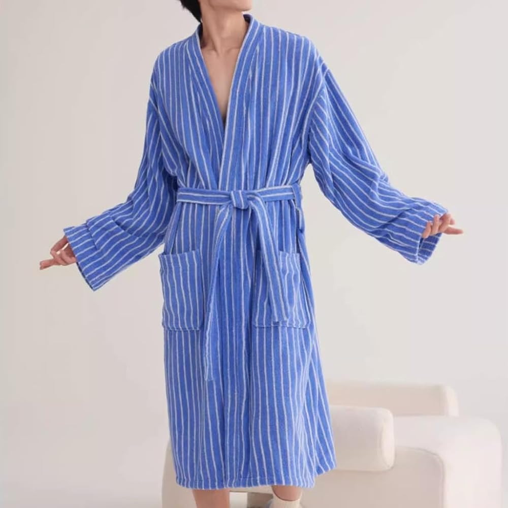 Cotton Terry Stripe Bathrobe For Women And Men,Luxury Kimono Soft Terry Cloth Robe,Comfortable Lo... | Amazon (US)