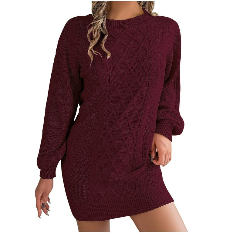 Enjoytime Women Dresses Solid Color Round Neck Long Sleeve Pullover Short Dress Elegant Fall Wint... | Walmart (US)