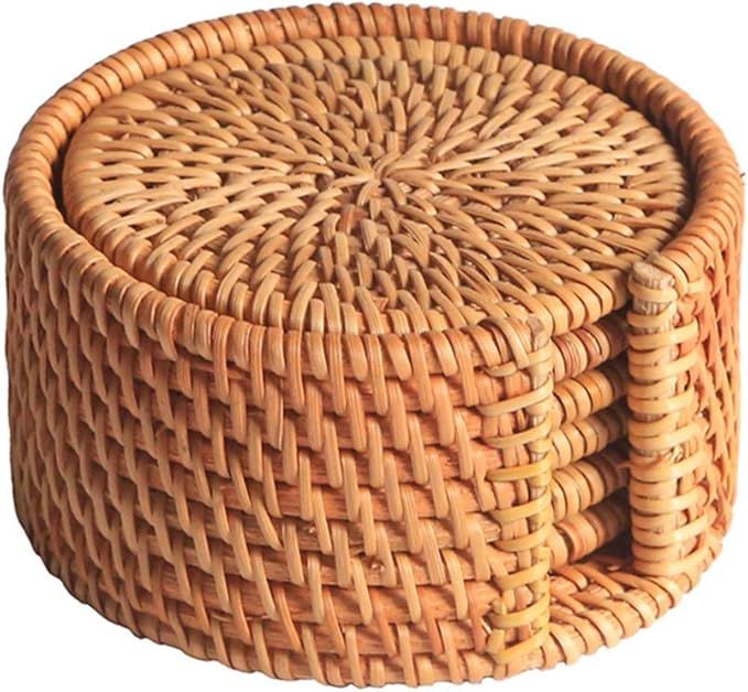 Rattan Coasters, Handmade Teacup Coasters, Creative Gift for Kitchen Table Drinks Crafts Round Na... | Amazon (US)