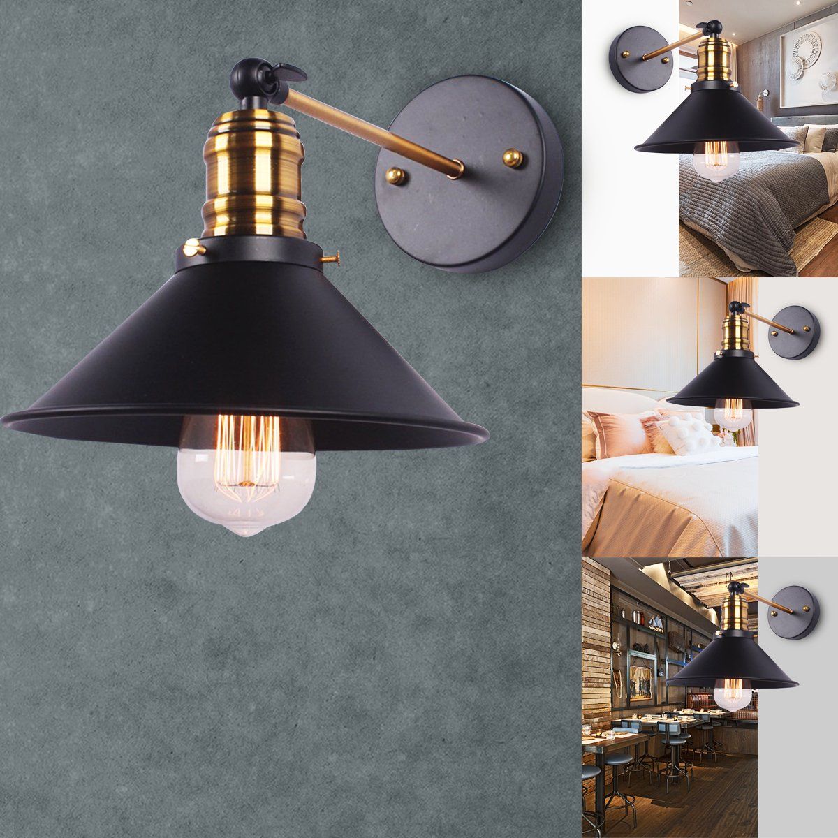 Wall Lamp Cord Industrial Wall Sconce, Black ,with On/Off Switch, E27 Base 1-Light Bedroom Wall L... | Walmart (US)