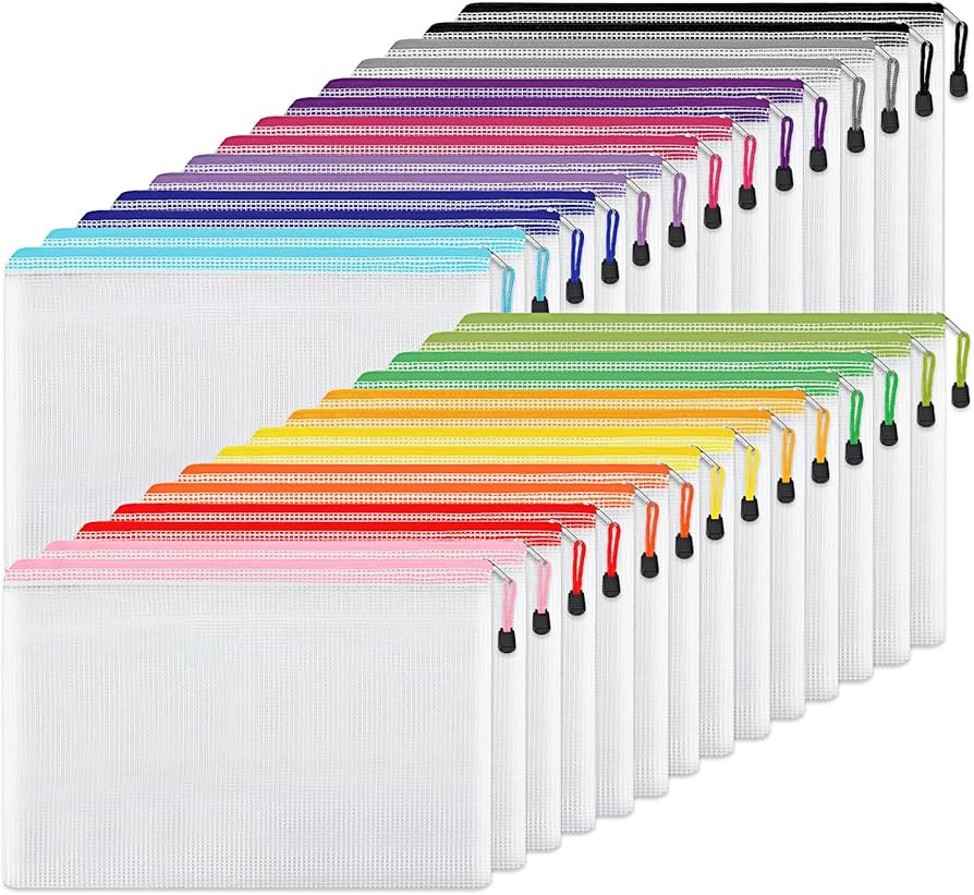 EOOUT 28pcs Mesh Zipper Pouch Zipper Bags, 11x16 Inch Large Storage Bags for Organizing, 14 Color... | Amazon (US)