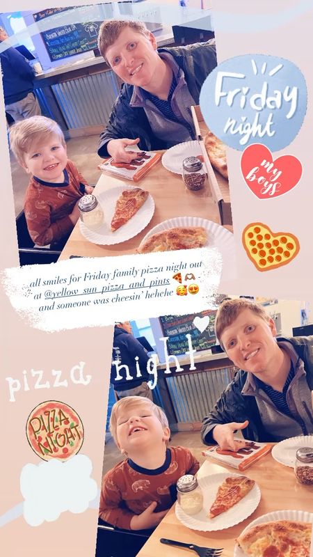 all smiles for Friday family pizza night out at @yellow_sun_pizza_and_pints 🍕🫶🏽 - and someone was cheesin’ hehehe 🥰😍