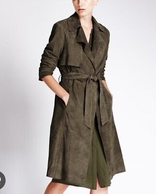MARKS & SPENCER PREMIUM AUTOGRAPH OLIVE LUXURY SUEDE Trench COAT UK 10-12 Ladies  | eBay | eBay UK