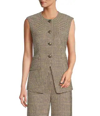 Antonio Melani Coordinating Elodie Plaid Round Neck Sleeveless Button Front Vest | Dillard's | Dillard's