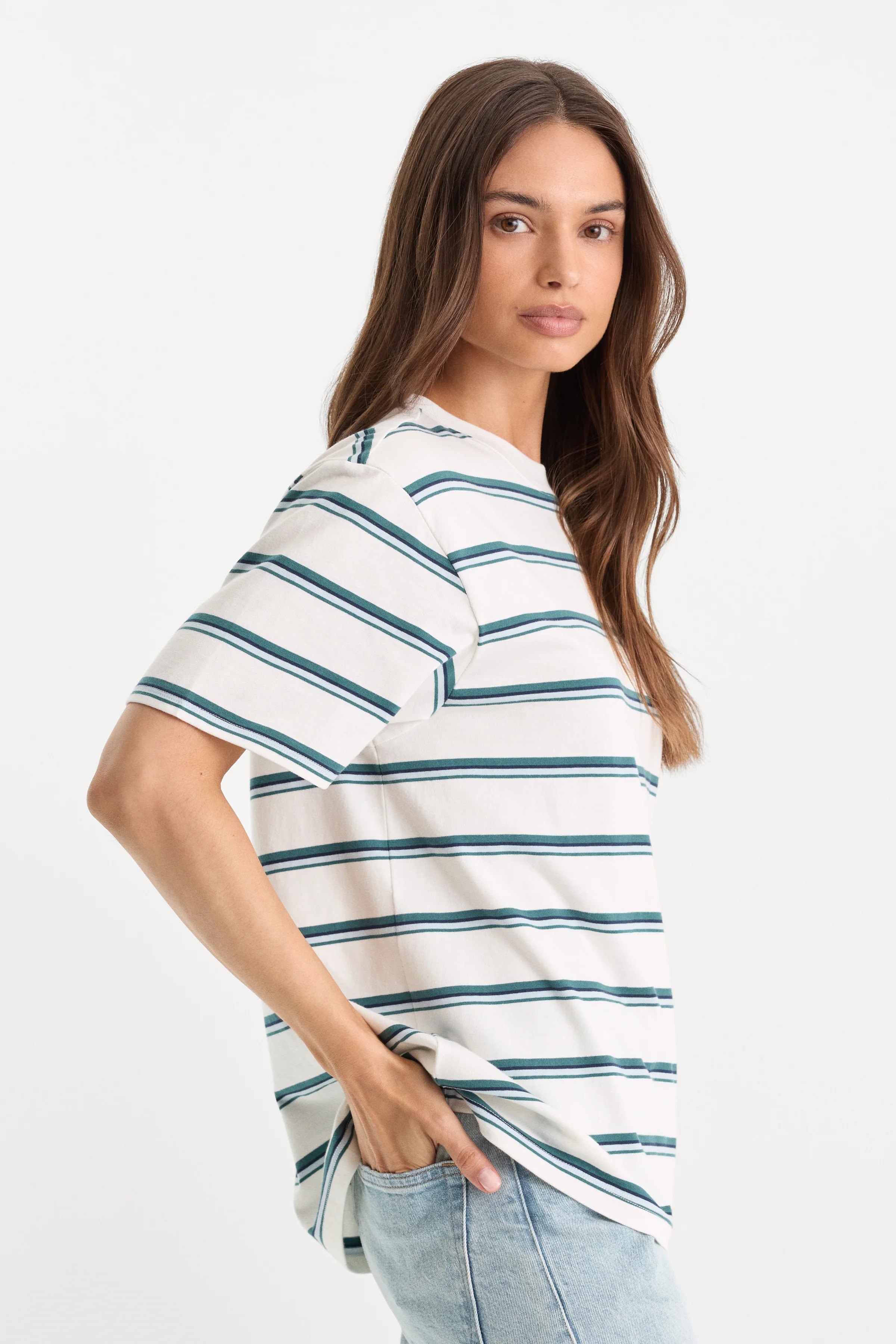 THE OVERSIZED TEE | HARBOR STRIPE CLOUD WHITE | Good American