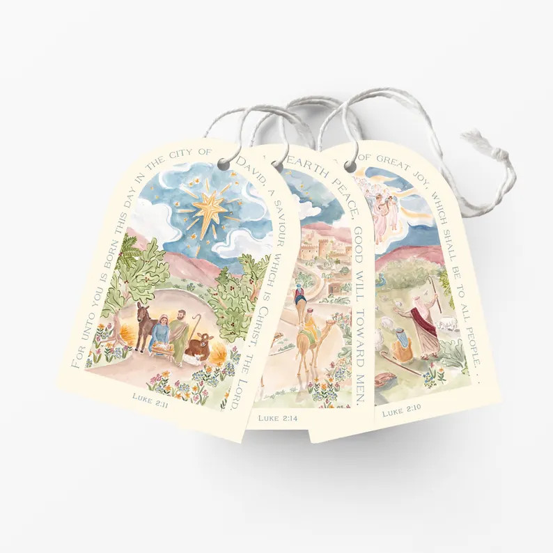 Arched Gift Tags - Assorted Christmas Tags, Nativity, Wisemen, and Shepherds, Traditional Christm... | Etsy (US)