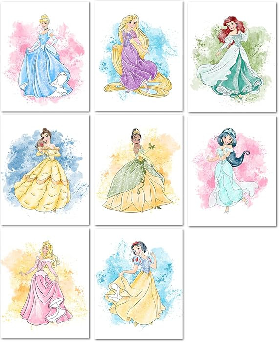 Nistio Princess Nursery Wall Art Prints, Ariel Nursery Poster, Newborn Gift, Cinderella Baby Room... | Amazon (US)