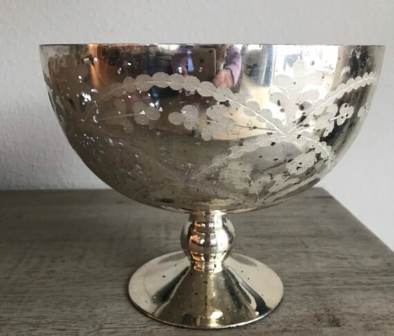 Mercury Glass Etched Vase Silver Hue Flower Container or - Etsy | Etsy (US)