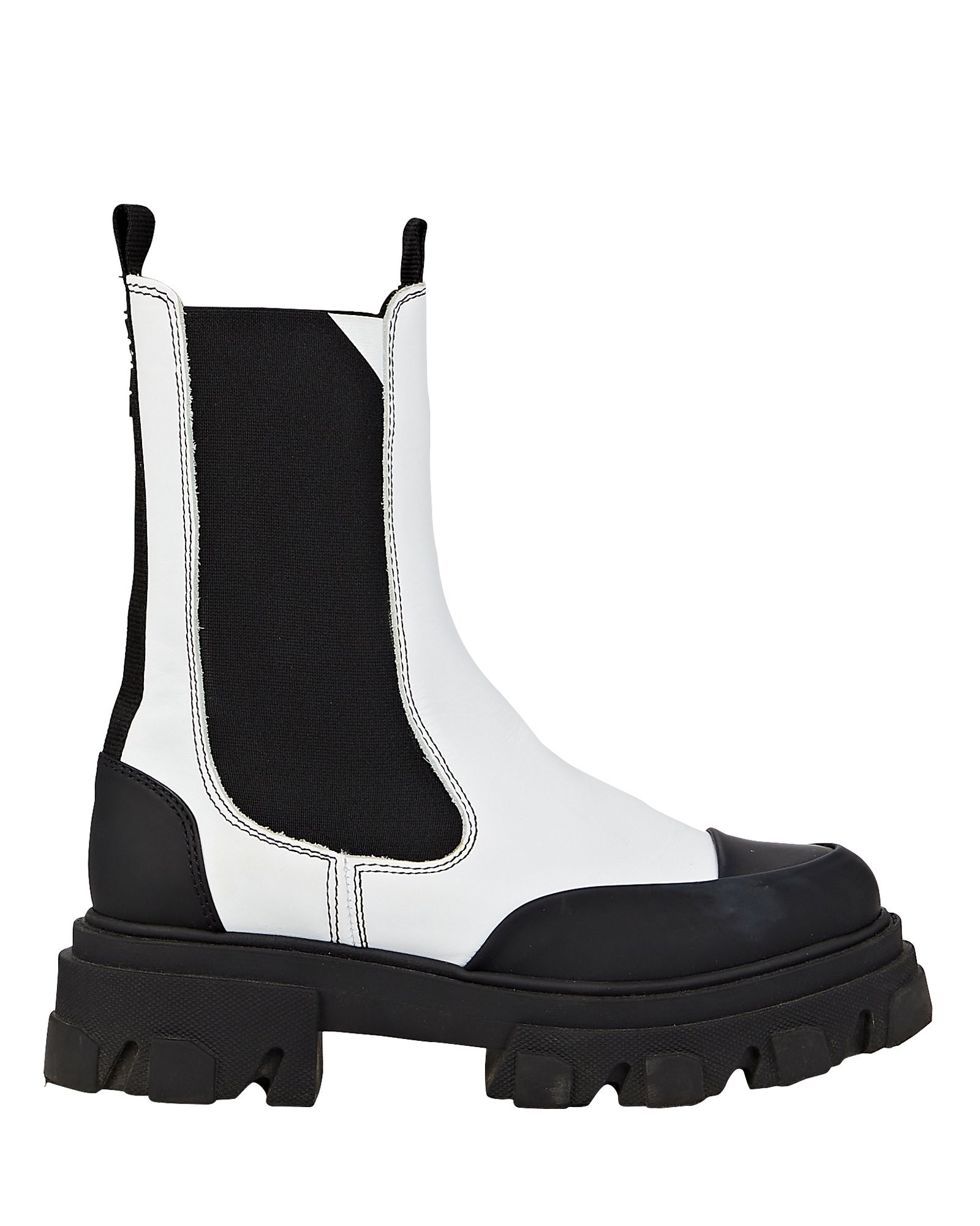 GANNI Leather Lug Sole Combat Boots, White 40 | INTERMIX