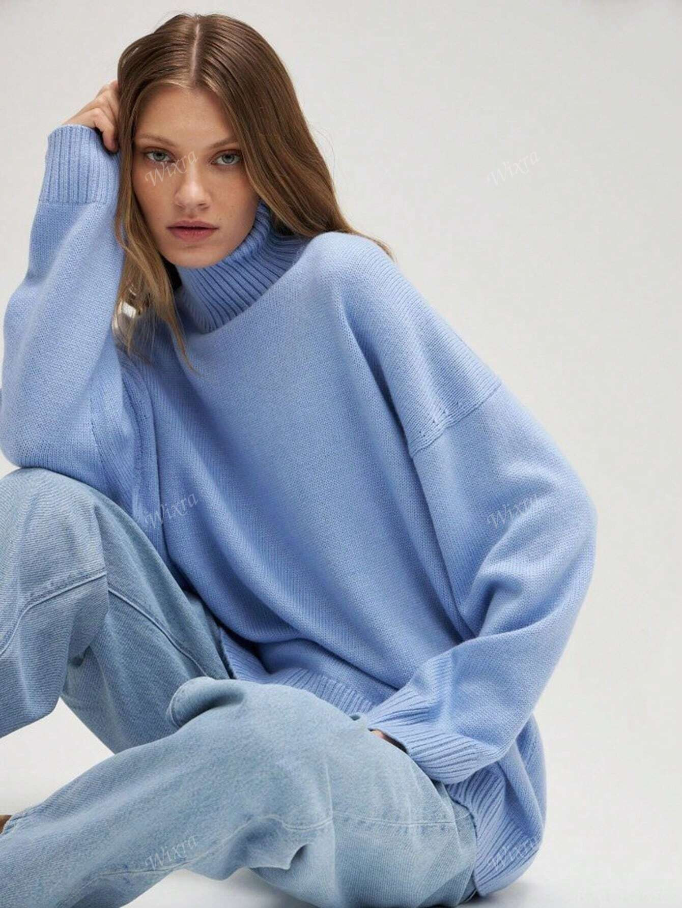 1pc Solid Color Turtleneck Long Sleeve Simple Casual Pullover Sweater, For Daily Wear | SHEIN