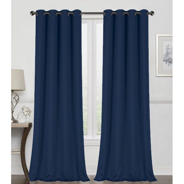 Kate Aurora 2 Pack 100% Blackout Thermal Energy Saving Grommet Top Curtain Panels - Blue, 84 in. ... | Walmart (US)