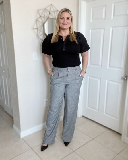 Workwear outfit- puff sleeve top in size large, gray trousers in size large tall  

#LTKworkwear #LTKmidsize #LTKover40