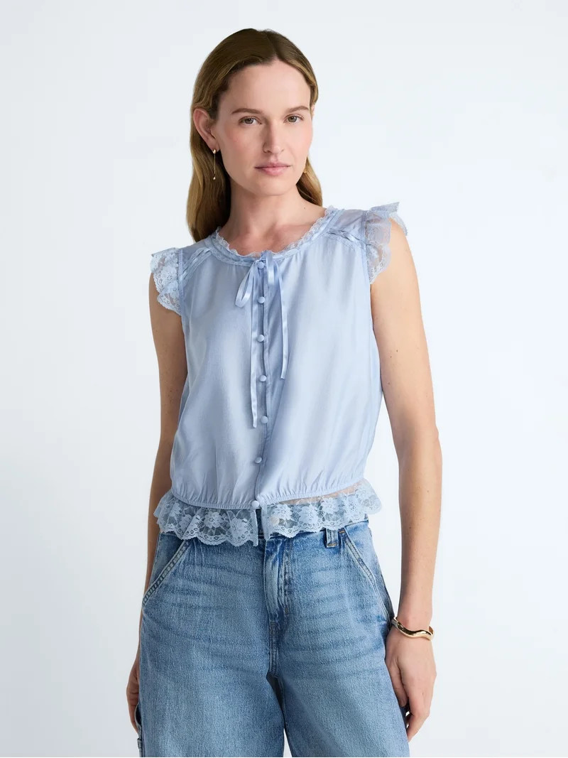 Scoop Women’s Day Lace Trim Top, Sizes XS-XXL | Walmart (US)