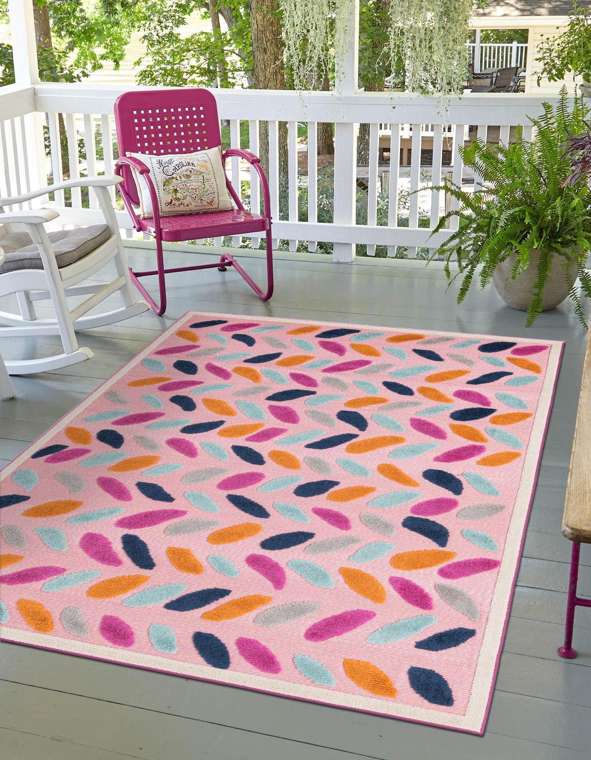 Unique Loom Oranjestad Aruba Outdoor Rug ,Rectangle,6' 1" x 9' 0" Pink Coastal Chevron Patio Deck... | Walmart (US)