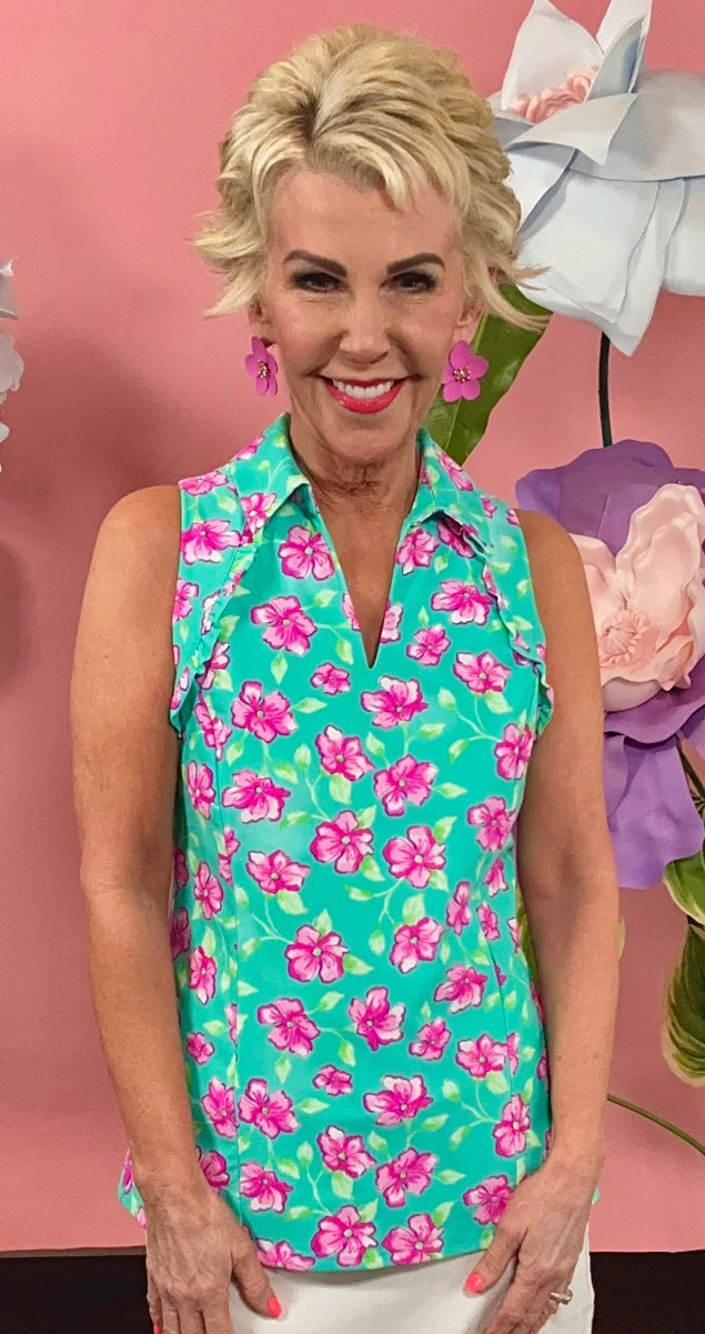 Mint Floral Sleeveless Top | Peppered with leopard