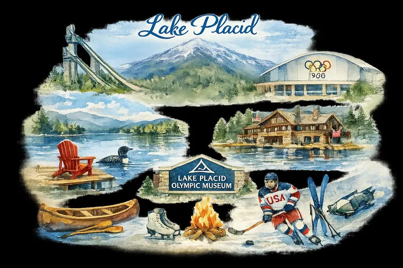 Lake Placid NY Watercolor PNG | Adirondack Mountains Digital Download | Olympic Museum Art | Trav... | Etsy (Global)